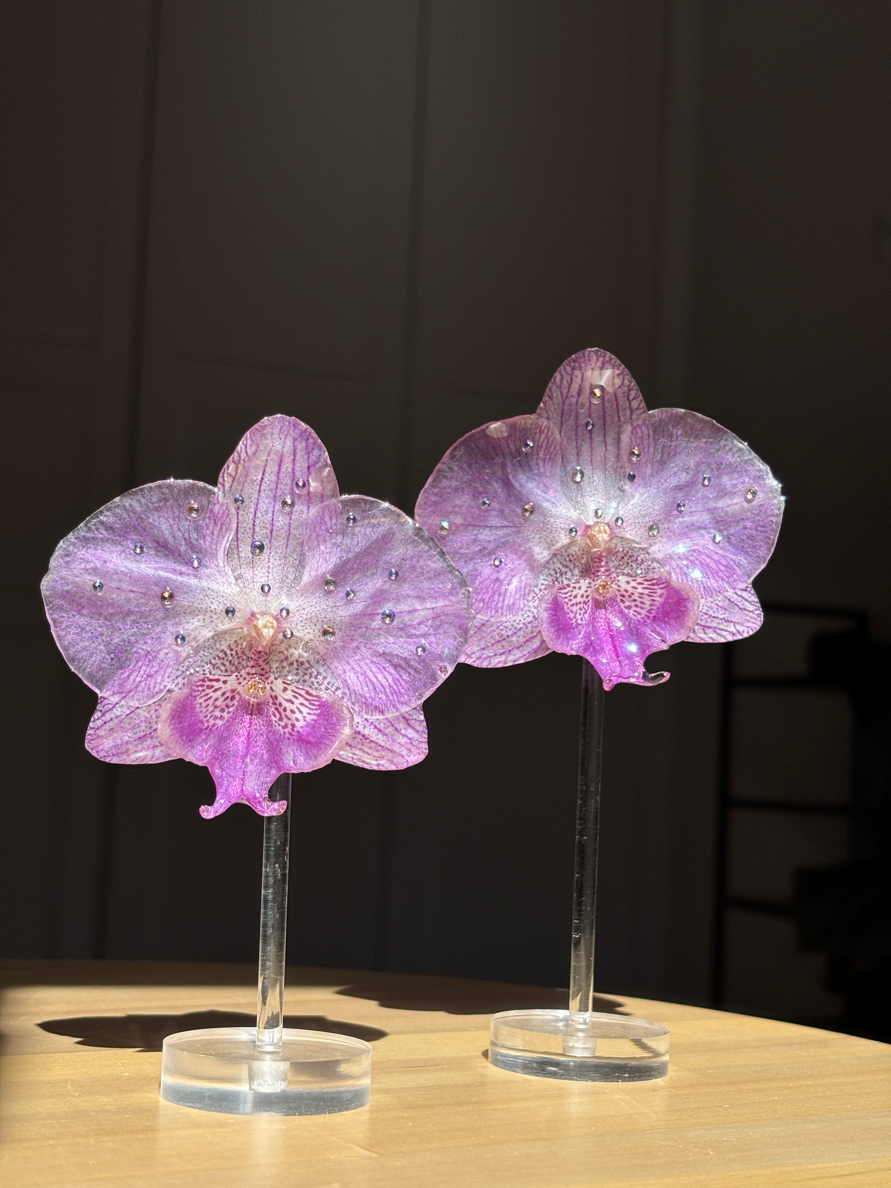 Pink Orchids and gems Earrings