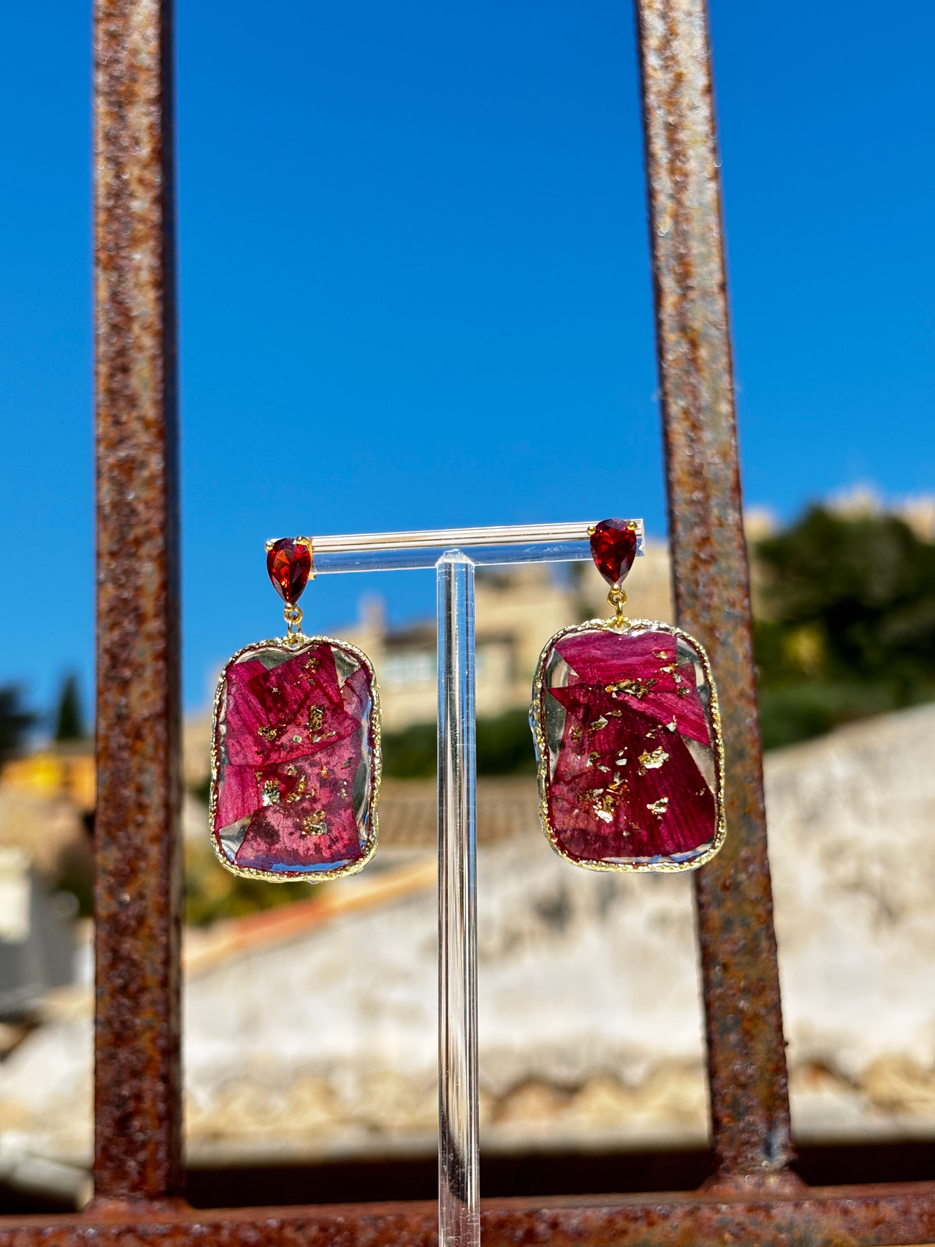 Amaryllis petals and red zircon Earrings