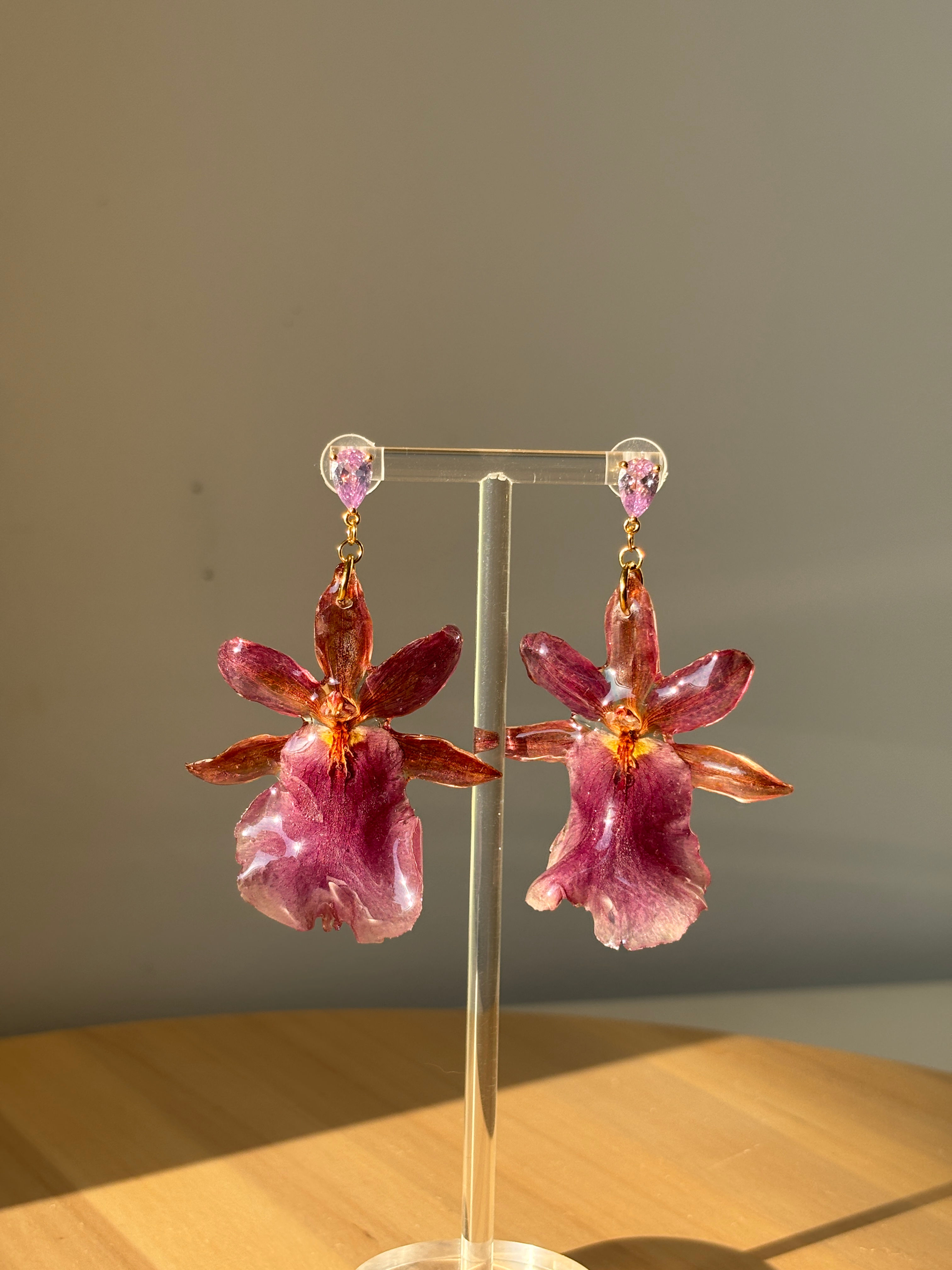 Miltonia Orchids and Zircon Earrings