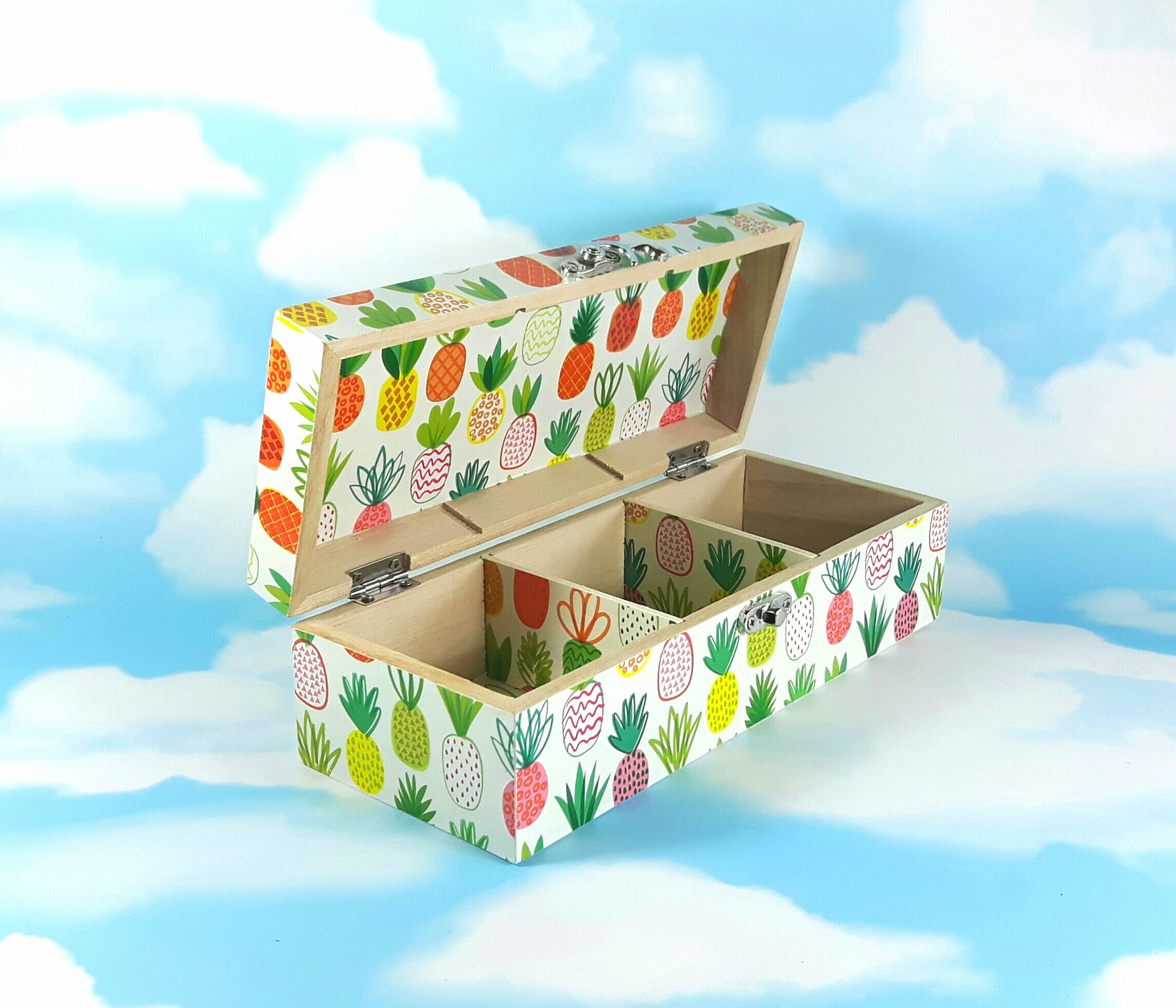 Pineapple aplenty Decoupaged Wooden Jewellery Box