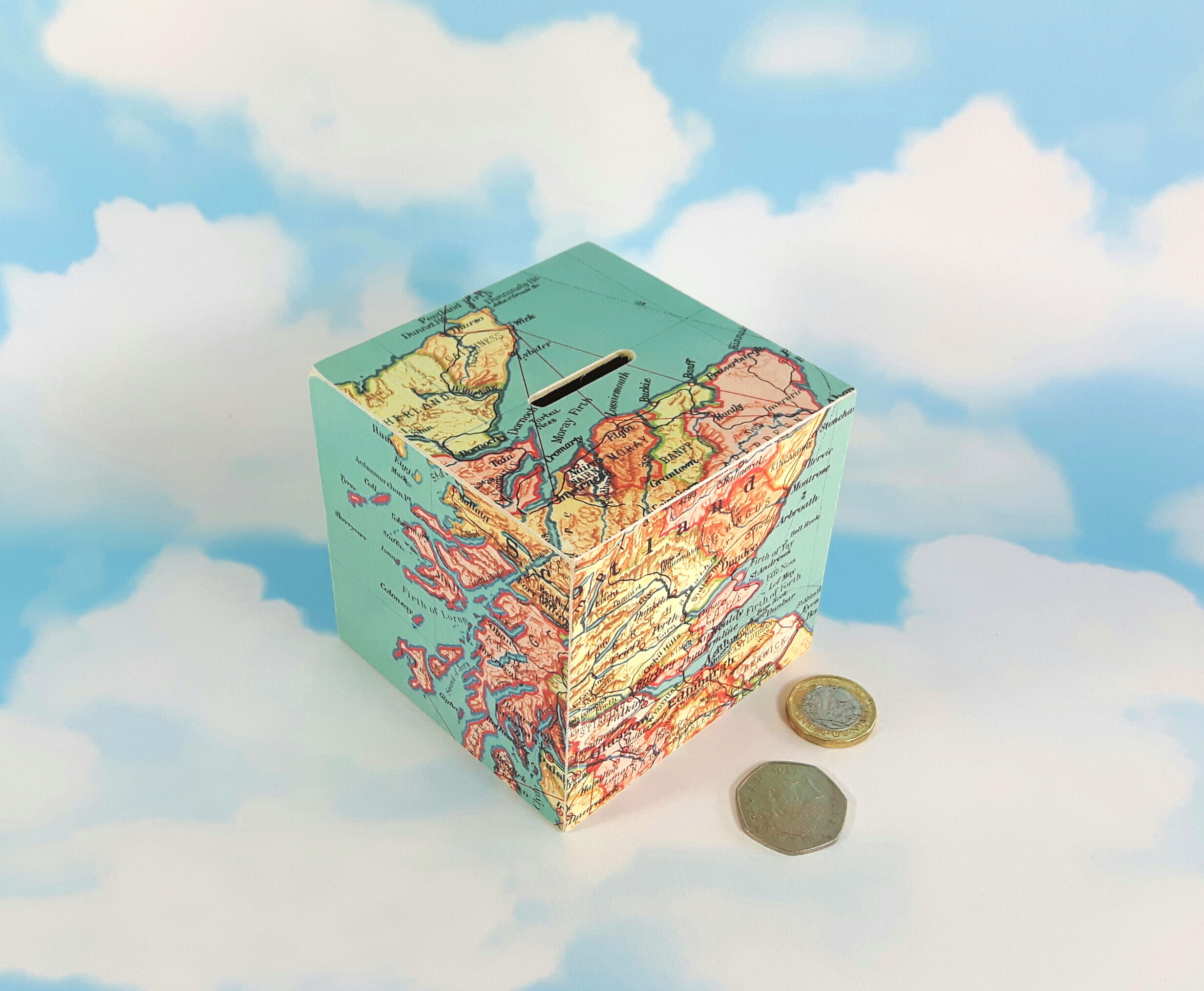 Scotland Map Money Box, Decoupaged