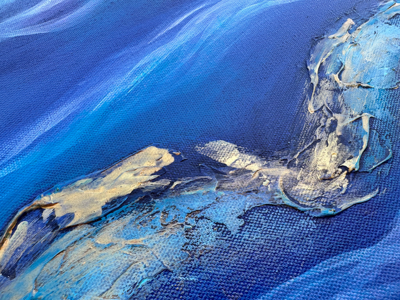 Detail view of The Heavens II by Dani Abbott, showing soft acrylic movement and subtle surface variation.