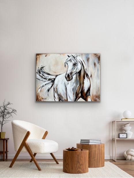 Angled view of Western Spirit by Dani Abbott, an available 40x30 acrylic painting on gallery wrapped canvas.
