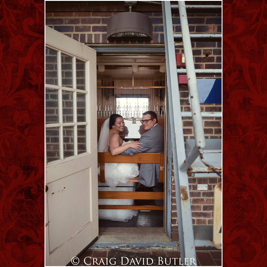 Playing the organ - Top of the bell tower - Wedding Photos, Michigan League, St. Francis Azizi, Ann Arbor MI, CDBStudios