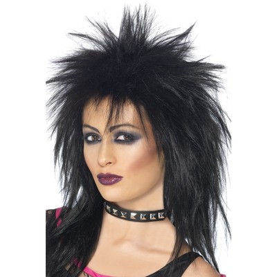 80's BLACK SPIKEY MULLET ROCK DIVA WIG