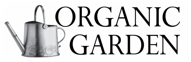 Watering can graphic; Organic Garden logo