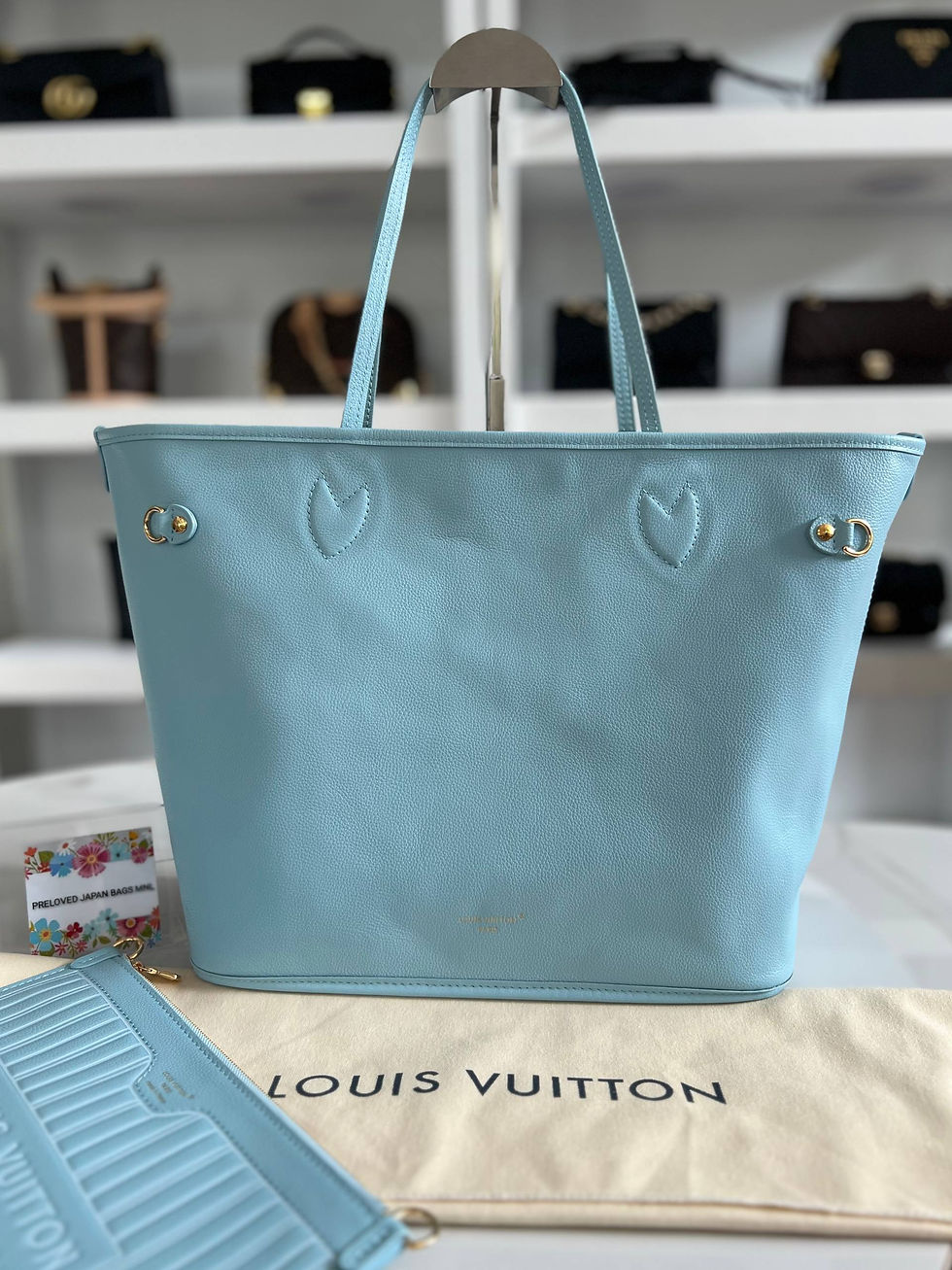 Thumbnail: Neverfull Inside Out Bag Damier Azure Canvas w/ pastel Blue Olympe Palette