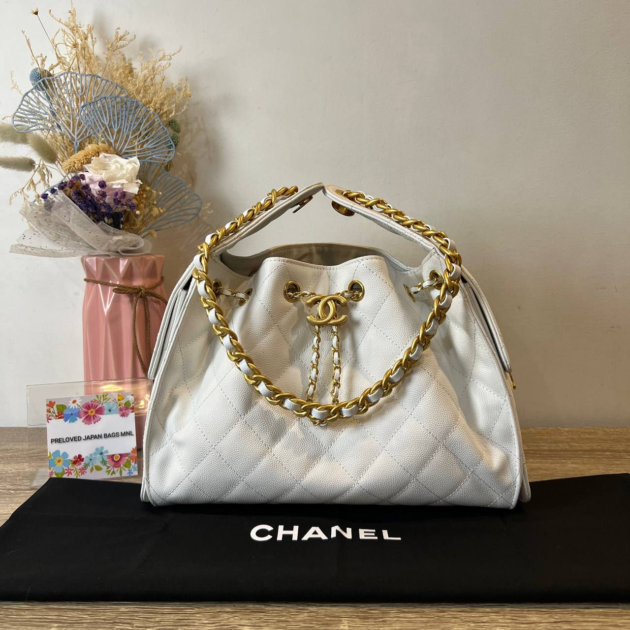 Quilted Hobo White Leather Bag