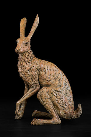 Hare, alert turning , Limited edition, bronze sculpture 