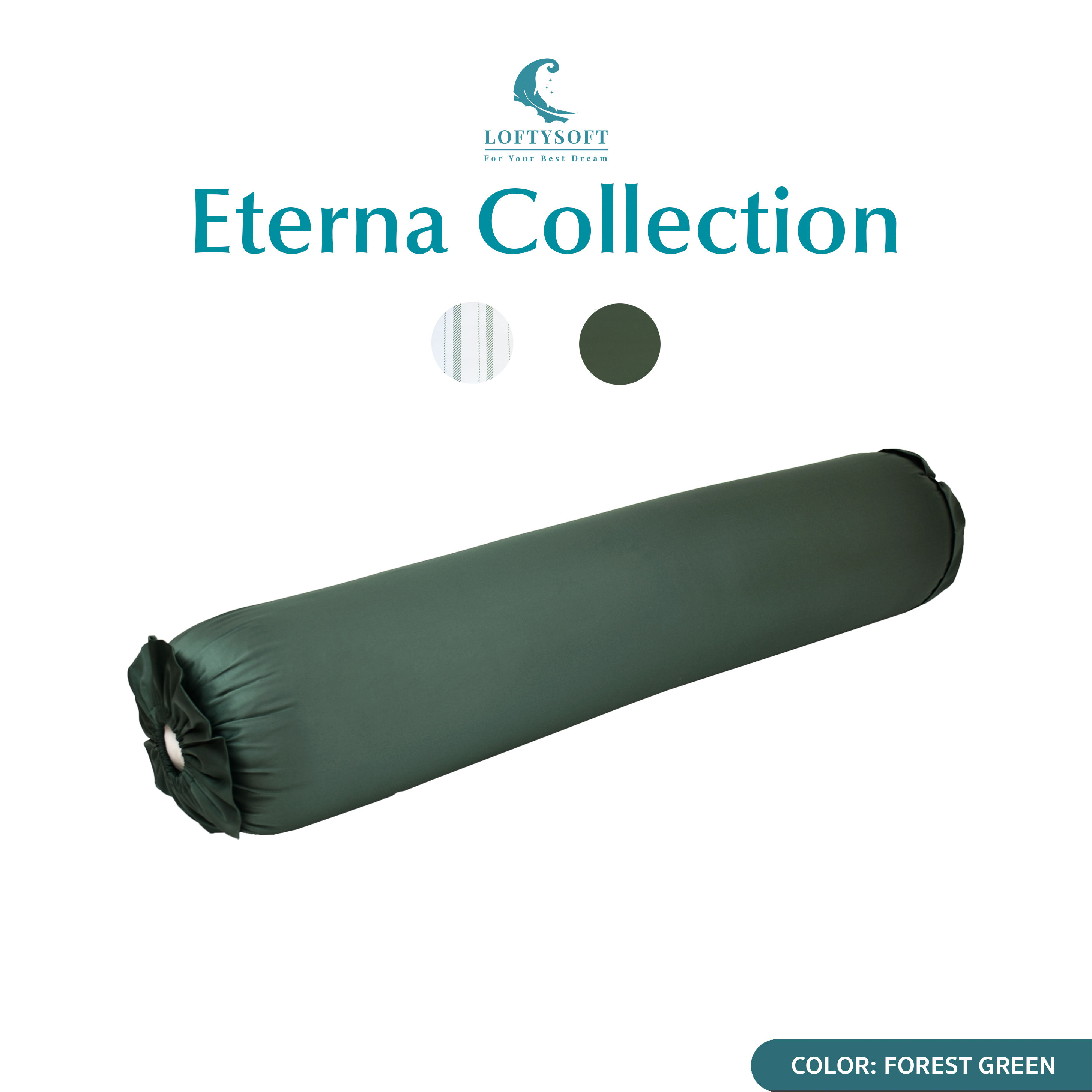 LOFTYSOFT Cotton Silk 550 Thread Count Bolster Pillow Cover, Eterna Collection - Forest Green