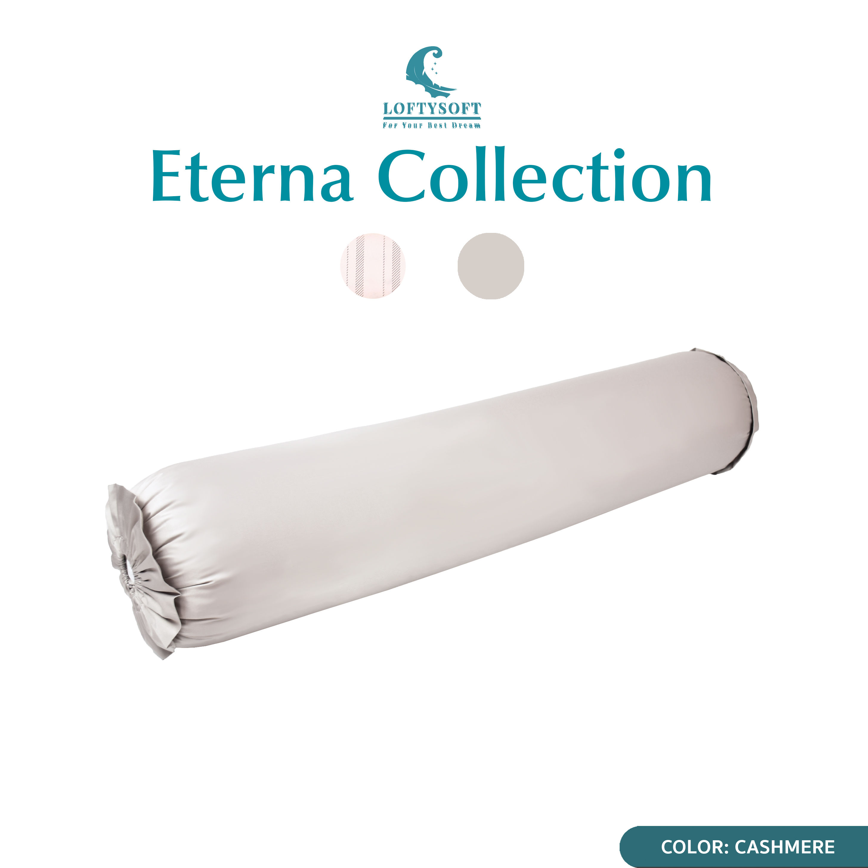 LOFTYSOFT Cotton Silk 550 Thread Count Bolster Pillow Cover, Eterna Collection - Cashmere