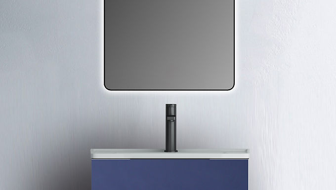 Kano 60cm Unit & Ceramic Basin Navy with Kano 60cm LED Mirror 55cmx80cm Oblong B