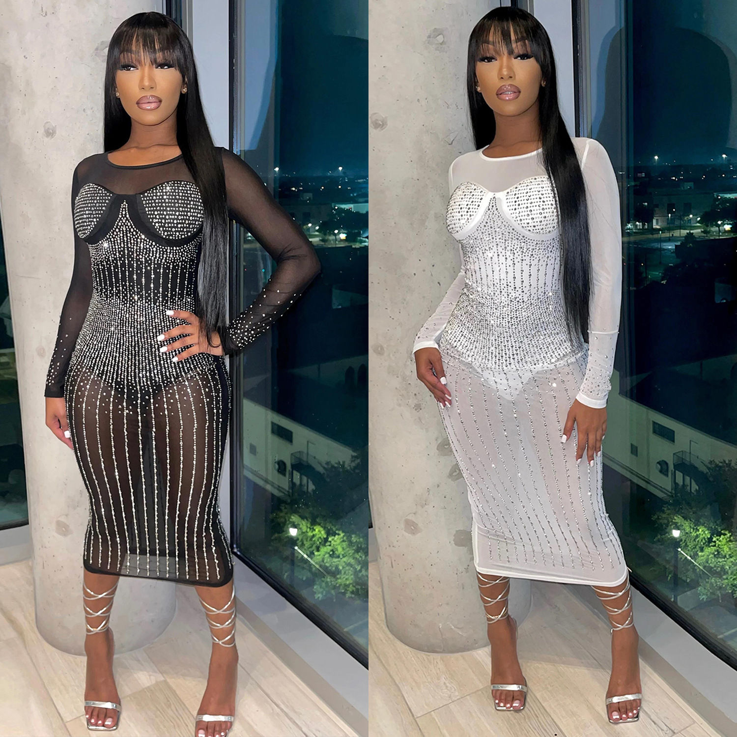 Women's Long Sleeve Mesh Jumpsuit
