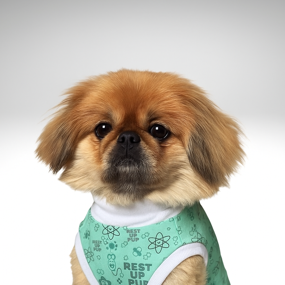 Pekingese Dog in Recovery Suit