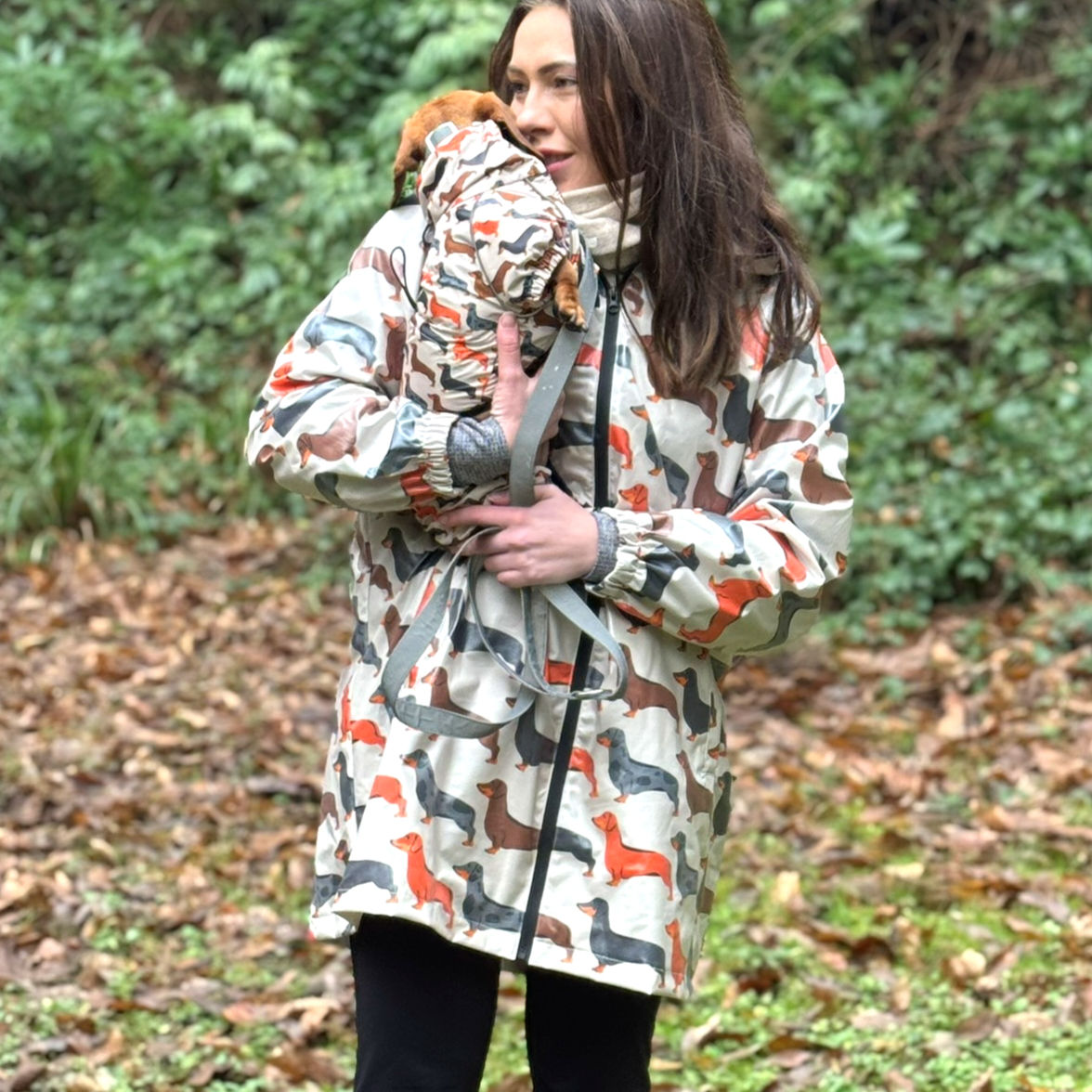 Ladies Rain Mac with Dachshunds on matching