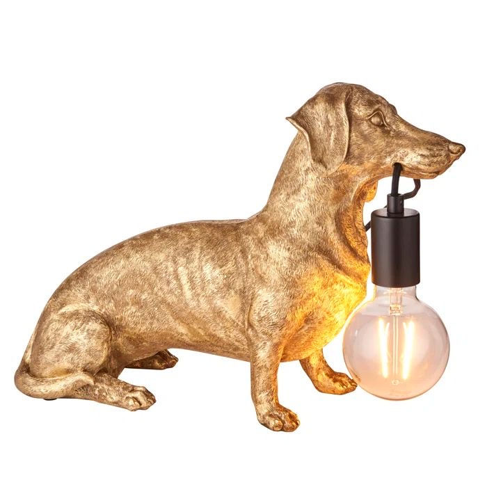 Thumbnail: Dachshund Table Lamp Sausage Dog Sculpture Holding Bulb