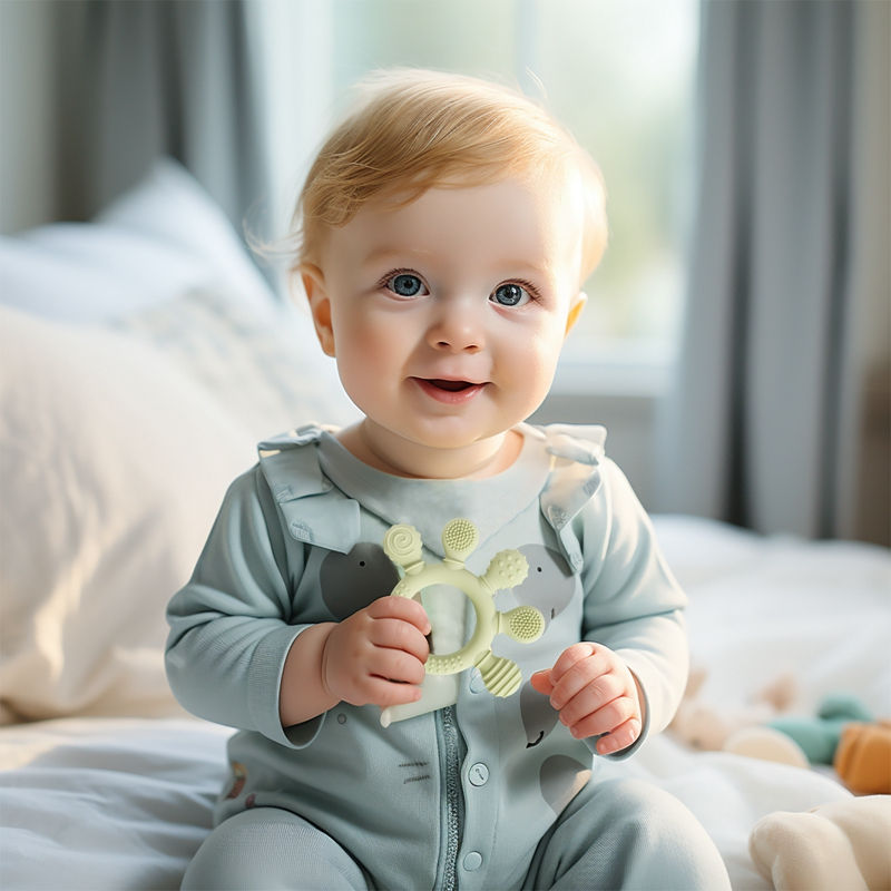 Thumbnail: 1pc Silicone Teether,Food Grade Baby 0-12 Toys,Teething Ring Sensory Toys for T