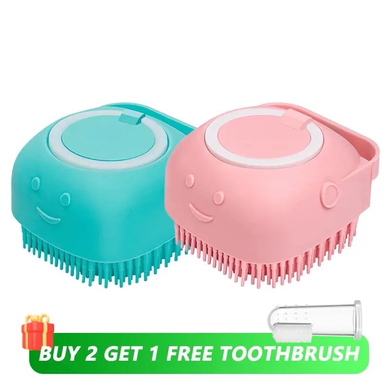 Thumbnail: Dog Bathing Brush Pet Massage Brush Shampoo Dispenser Soft Silicone Brush Rubbe