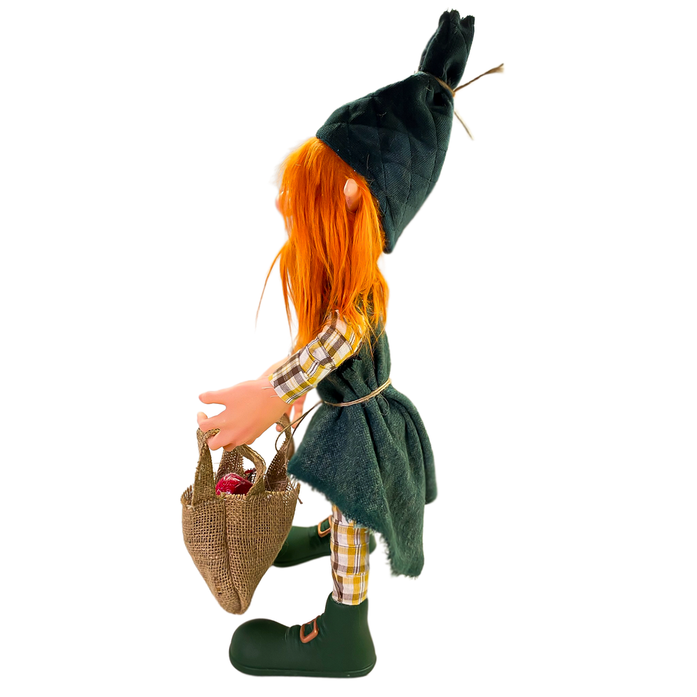 Yeşil Şapkalı Elma Taşıyan Bolluk Cüce Figürü - Yandan