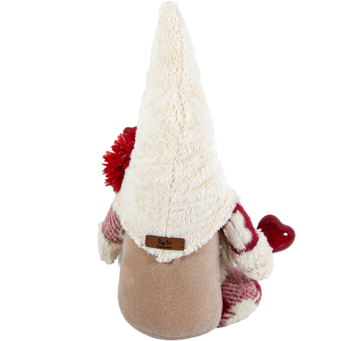 Beyaz  Şapkalı Elinde Kalp Tutan Aşk Cücesi Figürü - Peluş Sevgililer Günü Hediye - Arka Görünüm