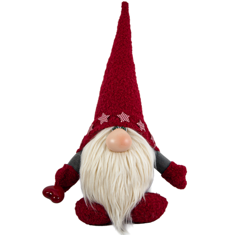 İlgiArt kırmızı yıldızlı şapkalı hediyelik peluş cüce figürü, uzun beyaz sakallı ve elinde kalp tutan sevgili için hediye tas