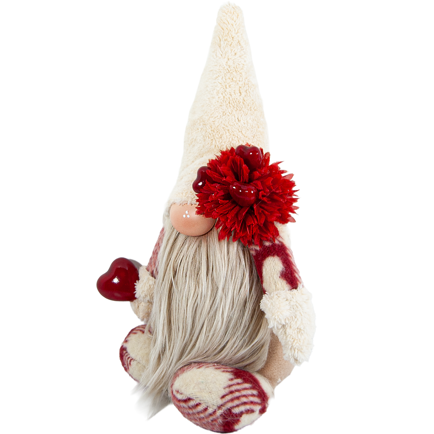 Beyaz Şapkalı Elinde Kalp Tutan Aşk Cücesi Figürü - Peluş Sevgililer Günü Hediye - Sol Görünüm