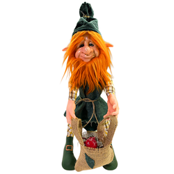 Yeşil Şapkalı Elma Taşıyan Bolluk Cüce Figürü - Önden