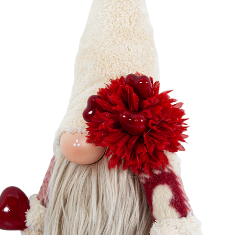 Beyaz Şapkalı Elinde Kalp Tutan Aşk Cücesi Figürü - Peluş Sevgililer Günü Hediye - Sol Görünüm Detay