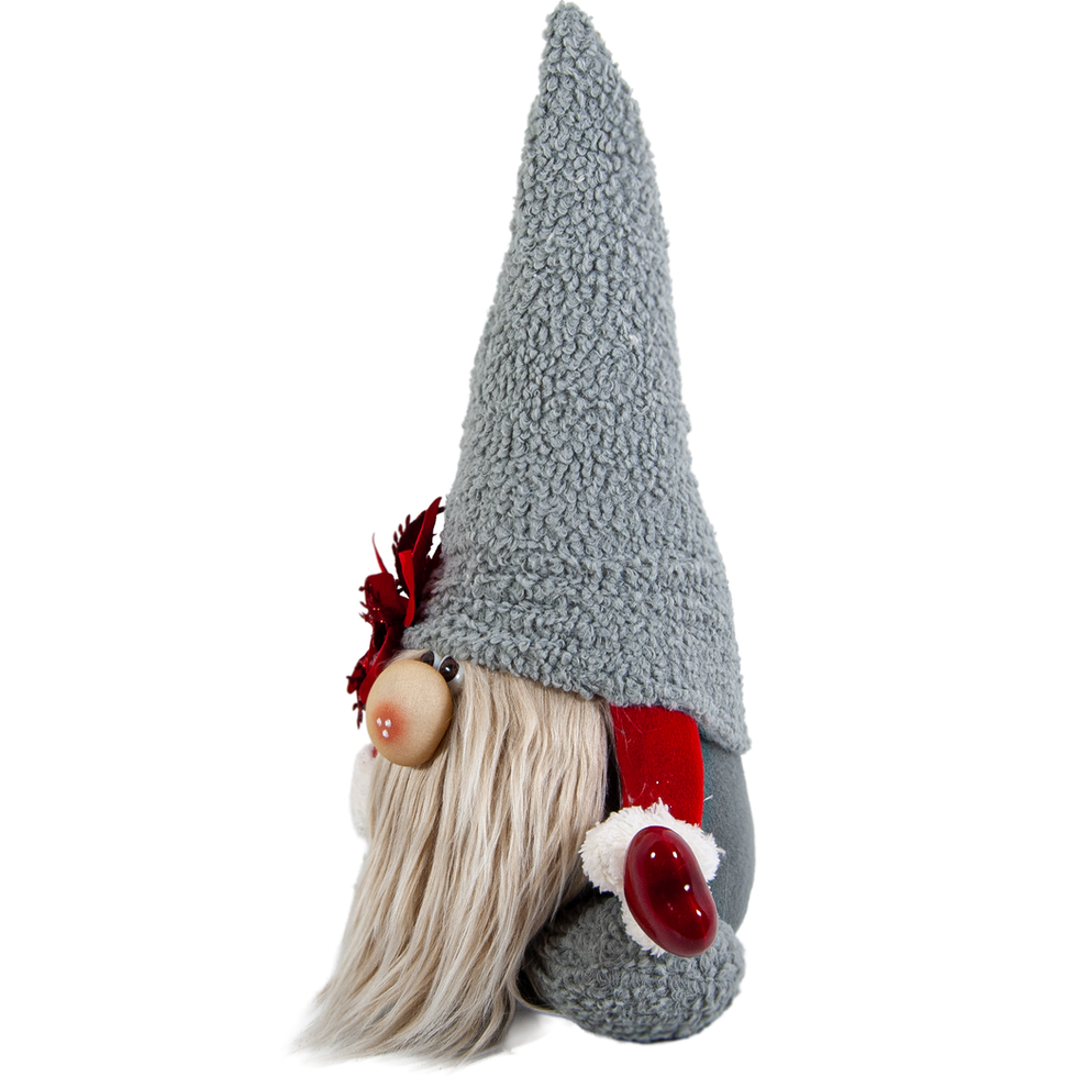 Gri Şapkalı Kalp Tutan Aşk Cücesi Figürü - Peluş Sevgililer Günün Hediyesi - Soldan Görünüm