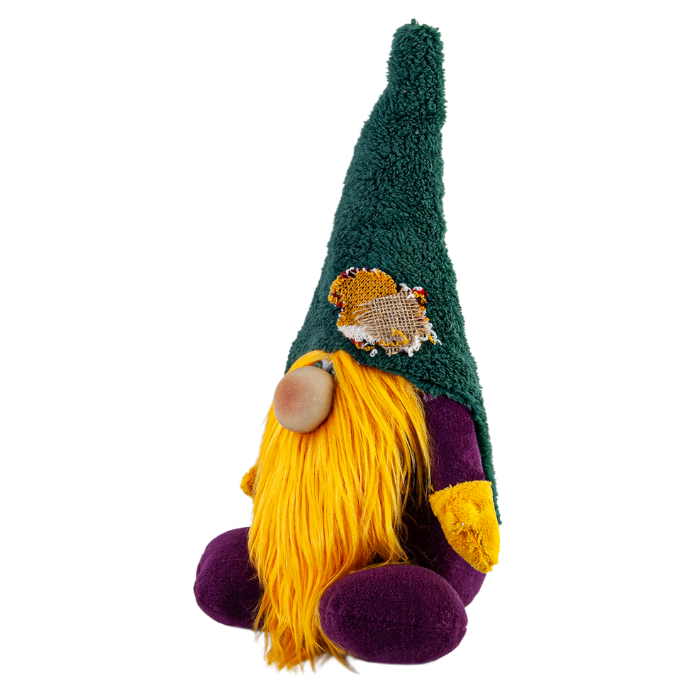 Yeşil Şapkalı Turuncu Sakallı Peluş Cüce Figürü - Sol Görünüm