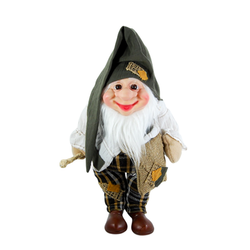 Bilge cüce karakterinin ayakta duran ön boydan görünümü, su bazlı reçineden el yapımı özel tasarım 3D figür hediyelik.