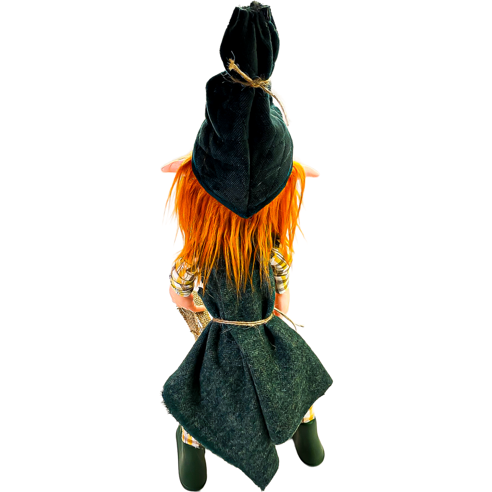 Yeşil Şapkalı Elma Taşıyan Bolluk Cüce Figürü - Arka Görünüm