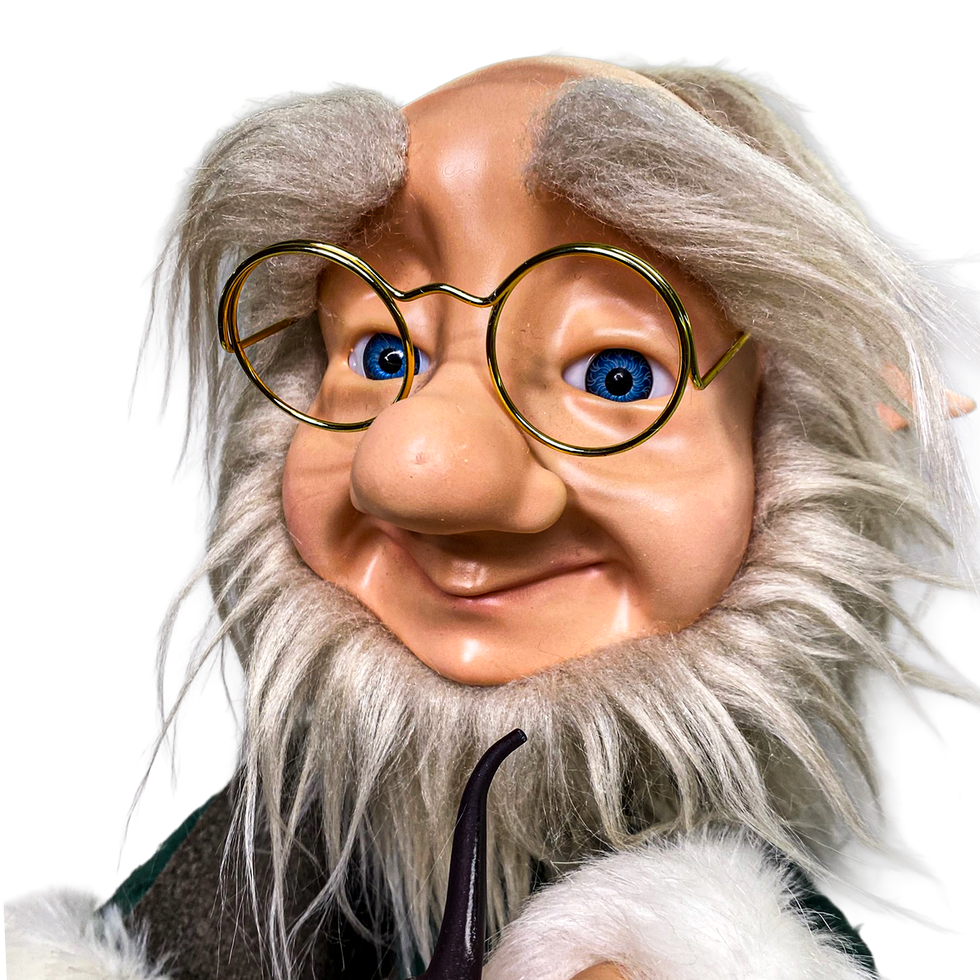 3D Figür Hediyelik - Asa Tutan ve Pipo İçen Şapkasız Bilge Cüce Figürü - Surat Detayı