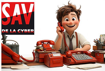 Personnage au téléphone SAV de la cyber