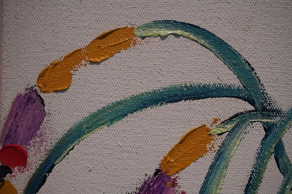 Thumbnail: close up of a painting of flowers in the wind