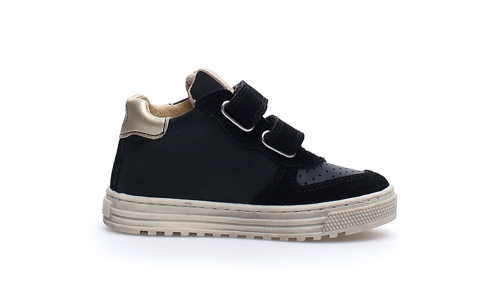 Miniatura: Naturino Hess High VLF Scarpe Bambina Fodera Pelle Doppio Velcro Black Platinum