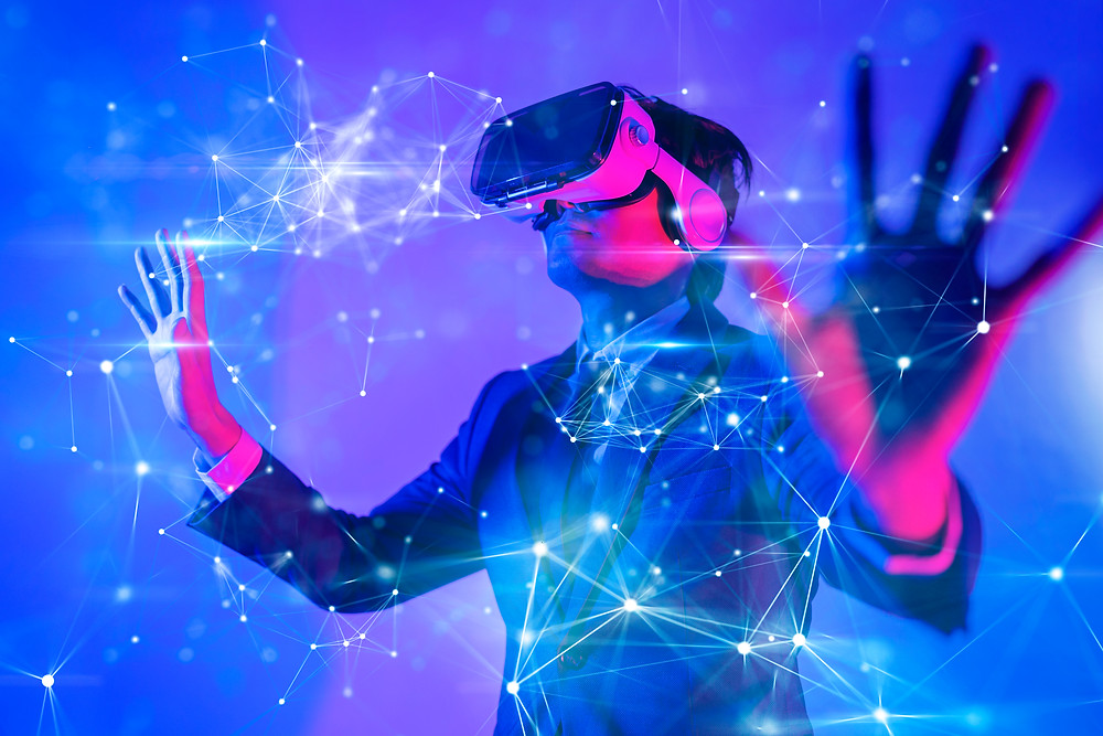 Image of VR headset in abstract background