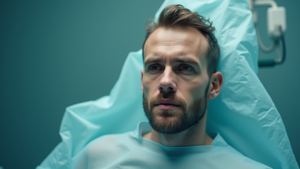 Vue en plongée d'un homme recevant un traitement capillaire en clinique