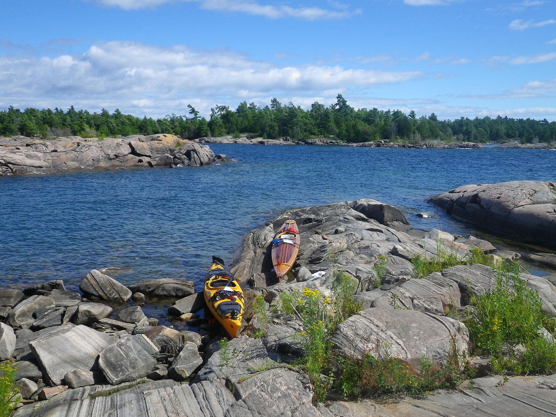 Wansbeck Riverside Park - kayaks on rocks