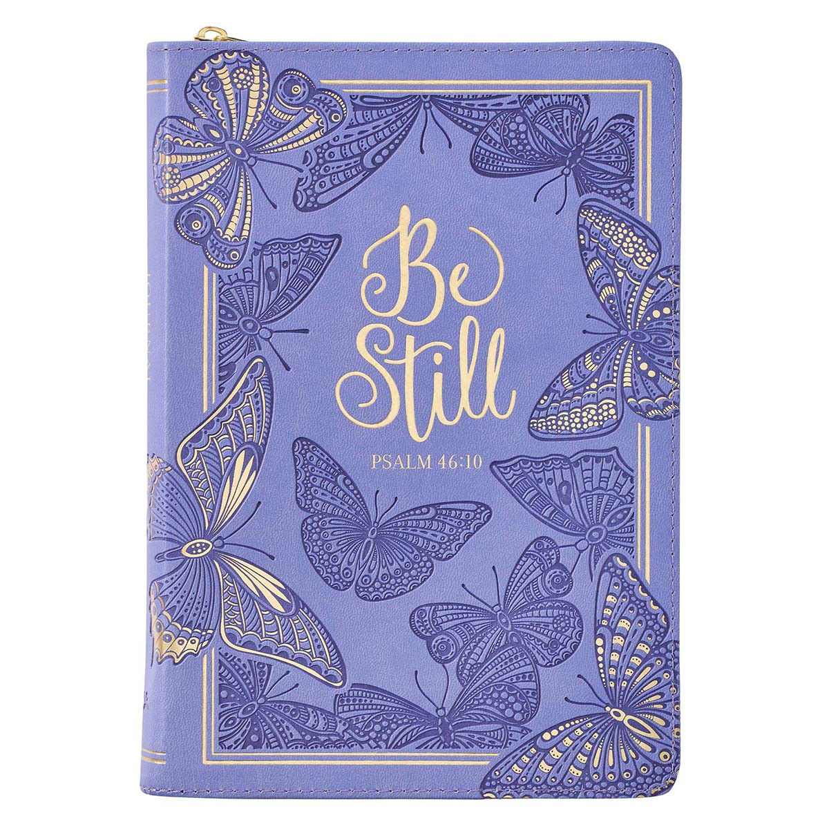 Be Still Purple Butterfly Faux Leather Classic Journal with Zipped Closure - Psalm 46:10
