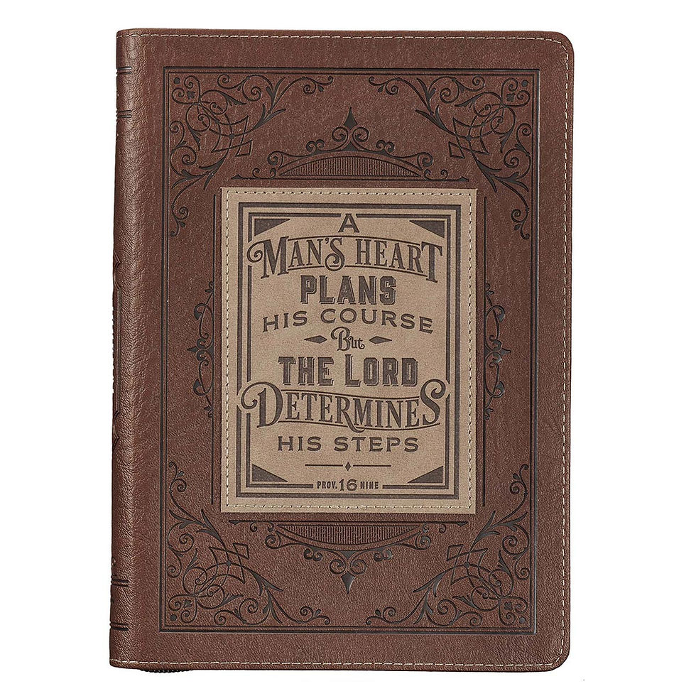 Thumbnail: A Man's Heart Classic Faux Leather Zippered Journal in Brown - Proverbs 16:9