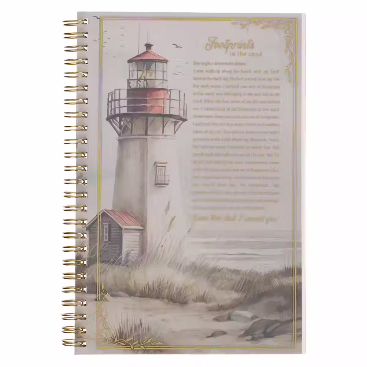 Footprints in the Sand Spiral Notebook - Isaiah 46:4 Lighthouse, Beach scene,