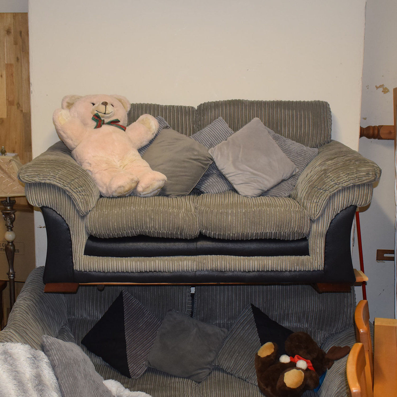 Grey 2 Seater Corduroy Sofa