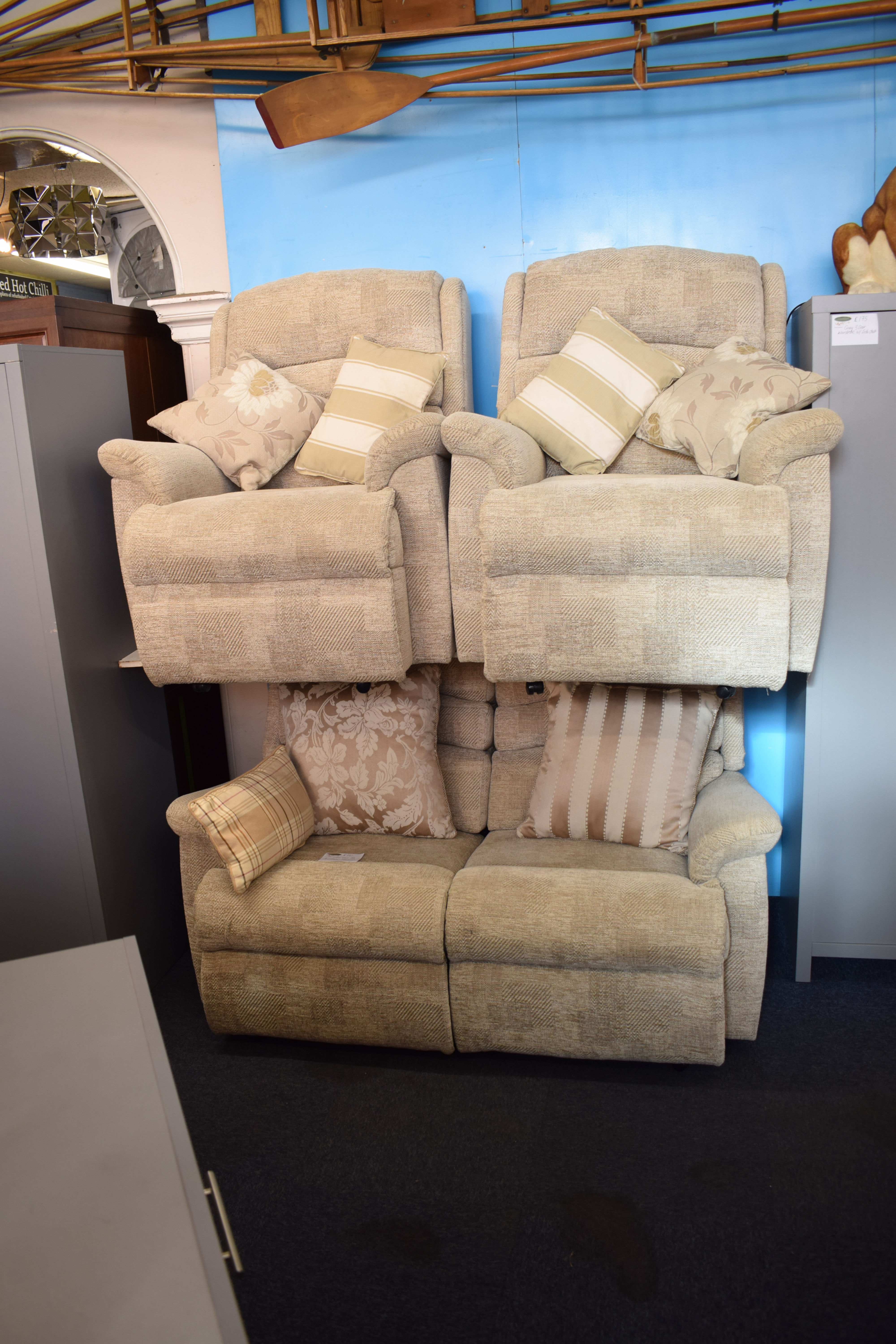 3 piece fabric sofa, 2 seater with 2 armchairs