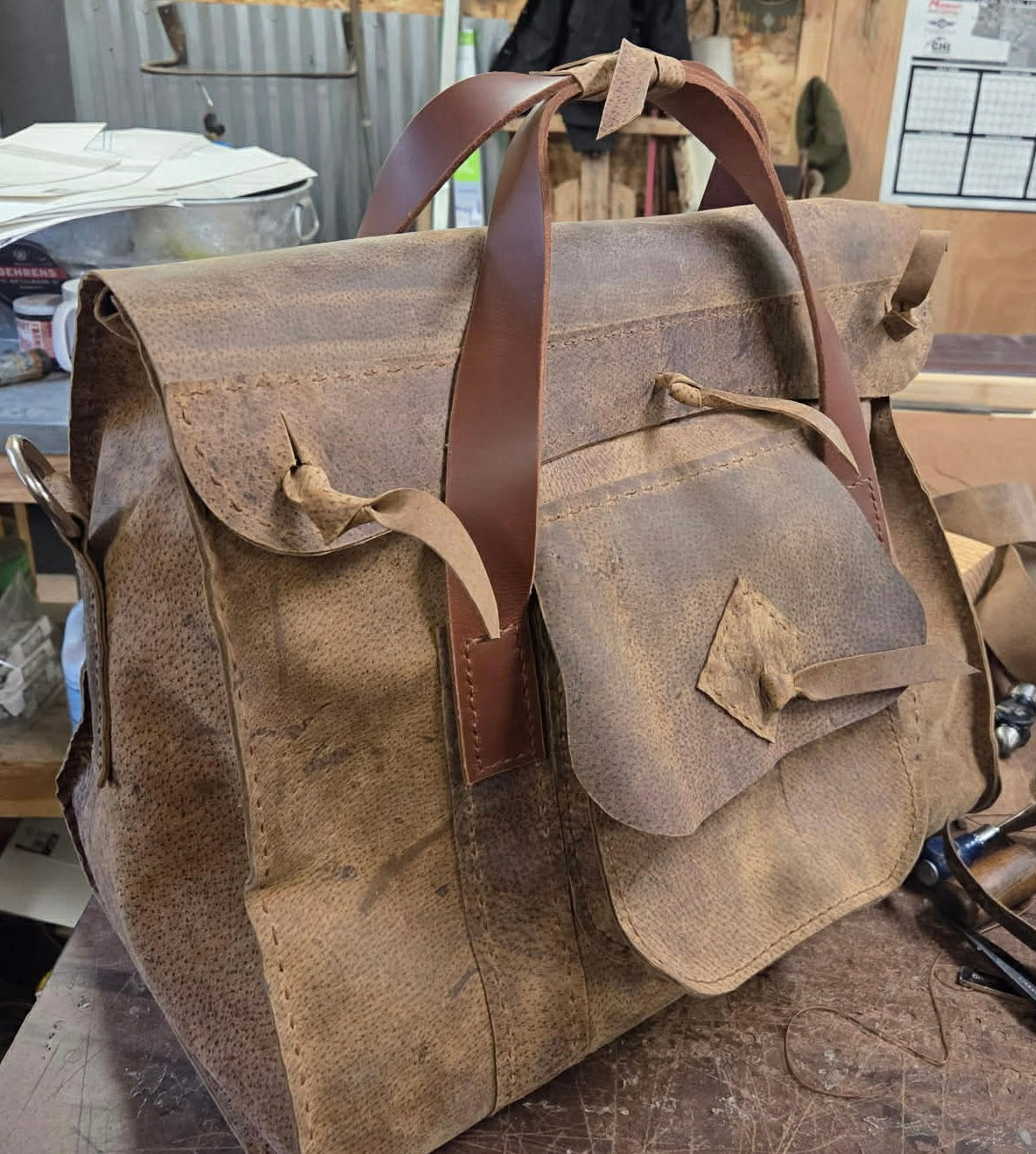 Hand Stitched Boars Hide Homer's Bag 