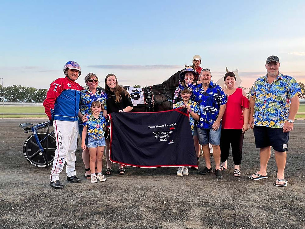 Wal Norman Memorial 2022 winner, ITSALLABOUTNED driven by Nathan Turnbull at Parkes Harness Racing Club during Australia Day 2022