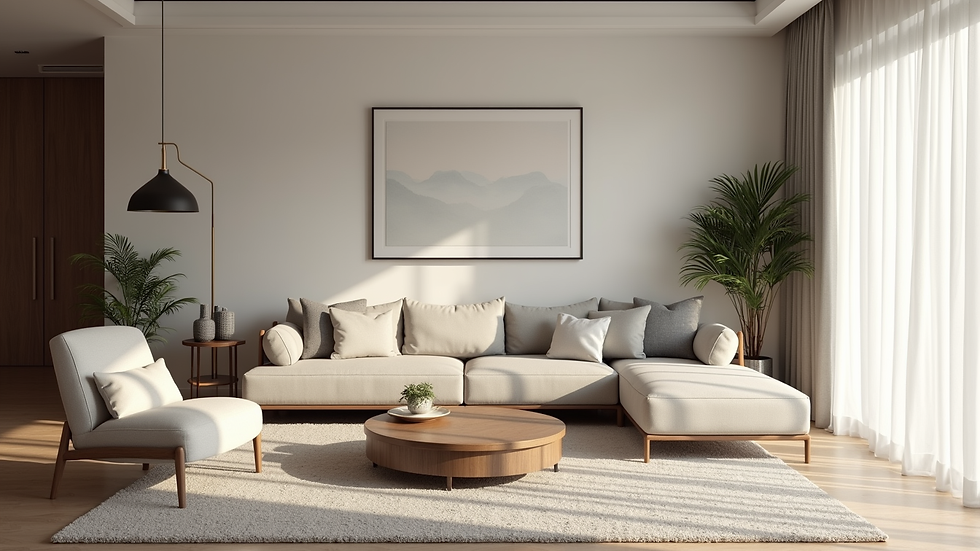 Eye-level view of a beautifully designed living room with modern furniture