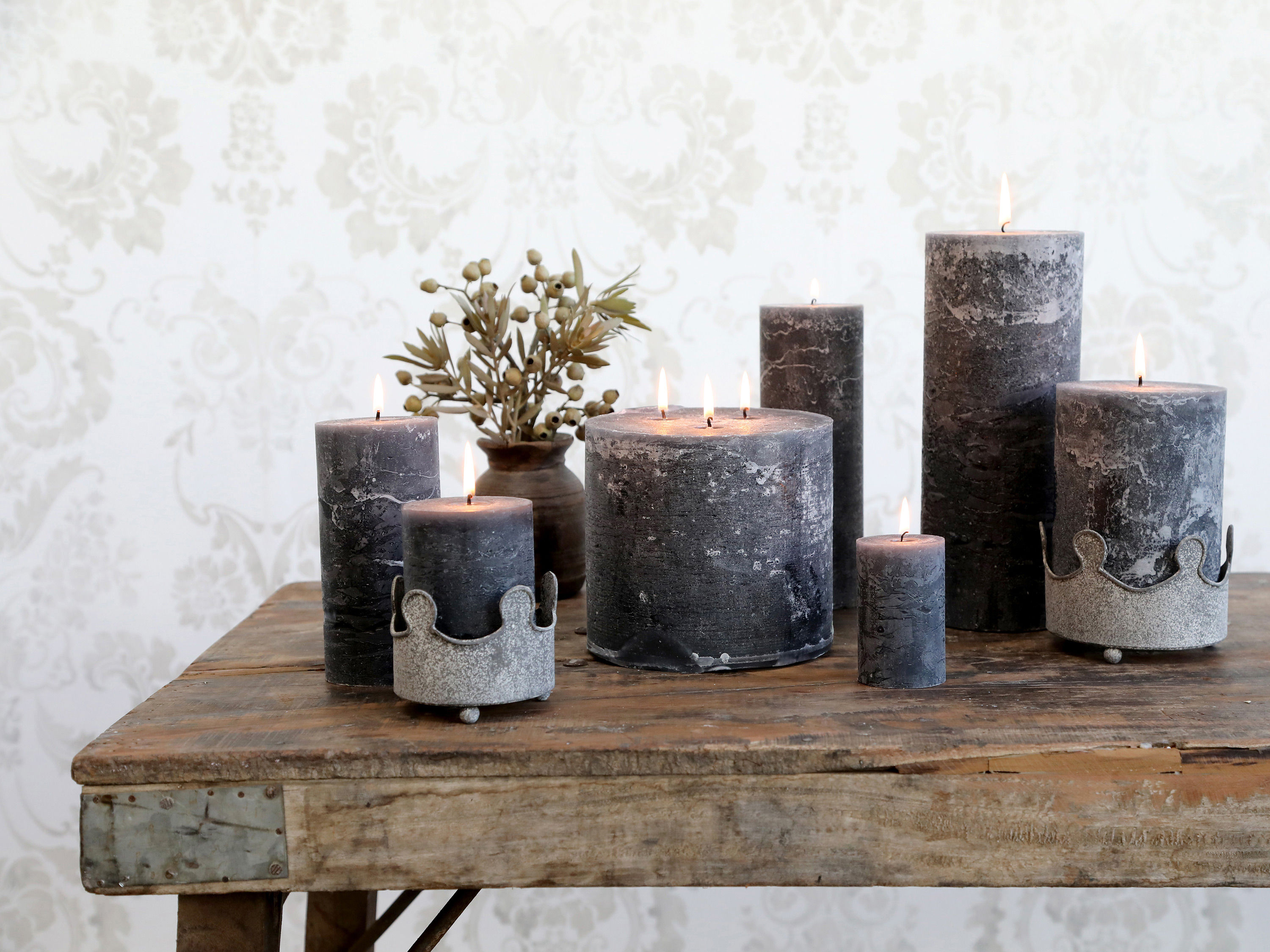 Macon rustikale Stumpenkerze kohle 25 cm