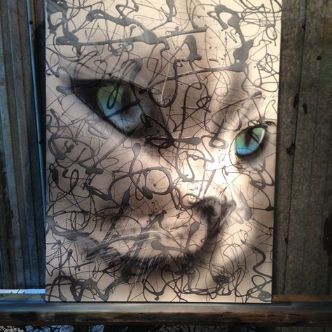 Peinture design sur toile | Chat abstrait | Yan Pigeon