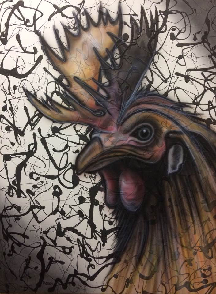 Peinture en acrylique sur une toile | Yan Pigeon | Coq abstrait moderne 3